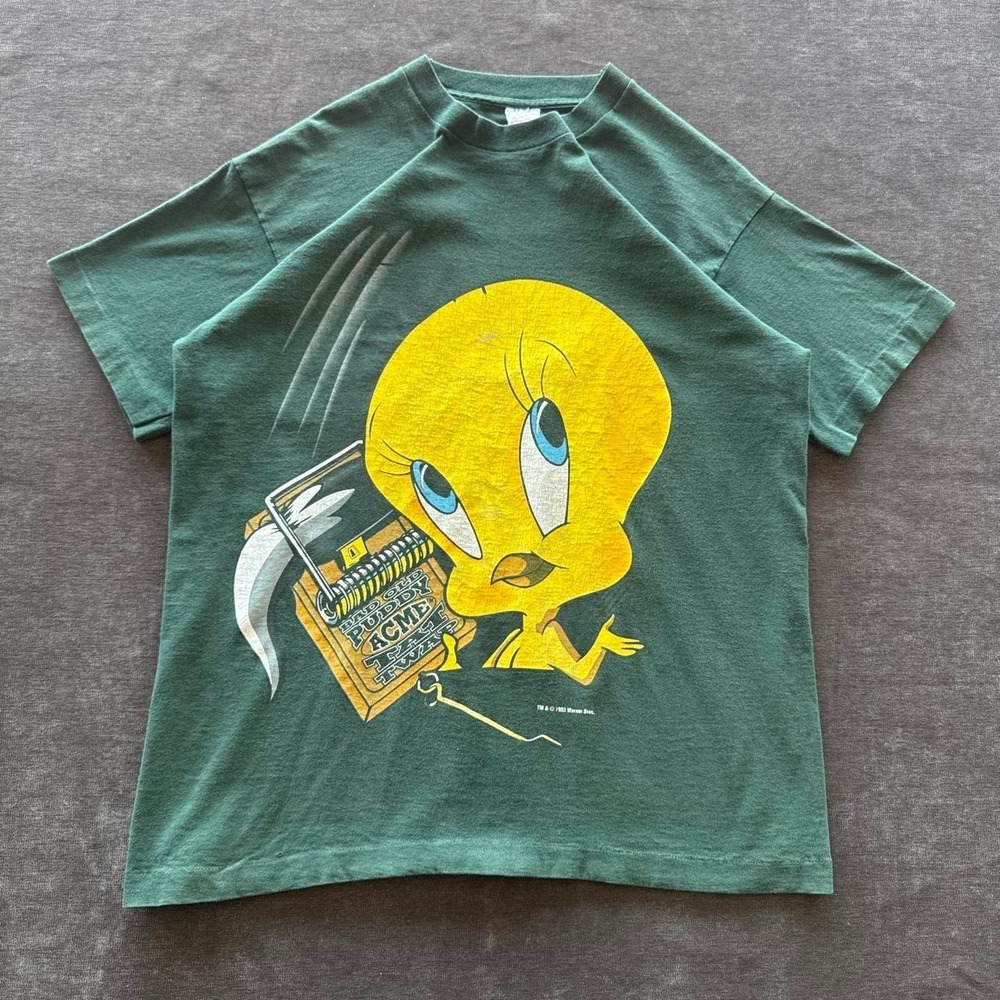 Vintage 90s Tweety Bird Sylvester Looney Tunes T Shirt XL Green Fruit Loom